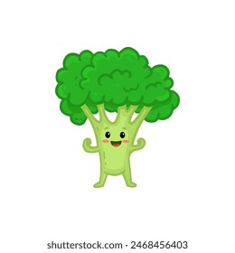  Cartoon Broccoli. Cute character vegetable isolated on white background. Doodle style. Vector illustration  
