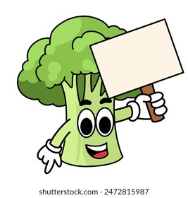 cartoon broccoli illustration with a cute smiling expression. for logos, stickers or health and food icons