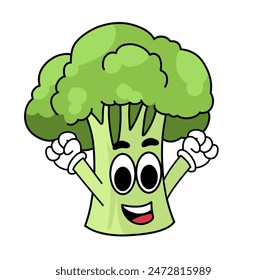 cartoon broccoli illustration with a cute smiling expression. for logos, stickers or health and food icons