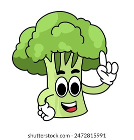 cartoon broccoli illustration with a cute smiling expression. for logos, stickers or health and food icons