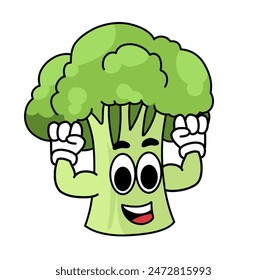 cartoon broccoli illustration with a cute smiling expression. for logos, stickers or health and food icons