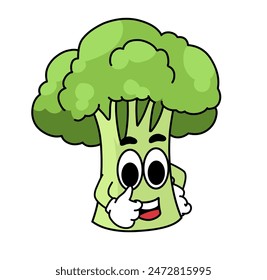 cartoon broccoli illustration with a cute smiling expression. for logos, stickers or health and food icons