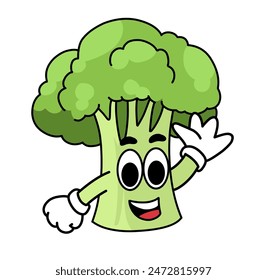 cartoon broccoli illustration with a cute smiling expression. for logos, stickers or health and food icons