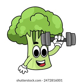 cartoon broccoli illustration with a cute smiling expression. for logos, stickers or health and food icons