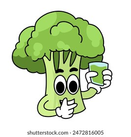 cartoon broccoli illustration with a cute smiling expression. for logos, stickers or health and food icons