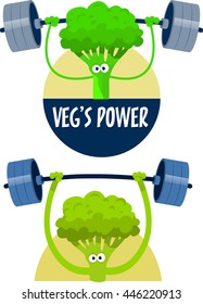 Cartoon broccoli lifting weight flat design vector illustration