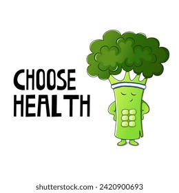 cartoon broccoli with pumped up abs
