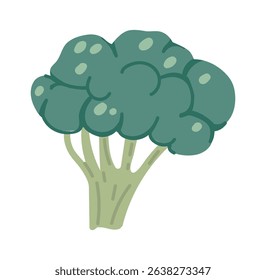 Cartoon broccoli with textured florets and thick stem, embodying healthy eating and nutritious green vegetables, perfect for promoting healthy lifestyles