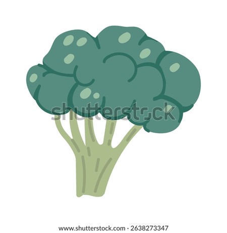 Cartoon broccoli with textured florets and thick stem, embodying healthy eating and nutritious green vegetables, perfect for promoting healthy lifestyles