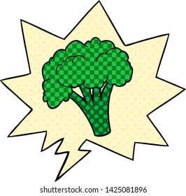 cartoon brocoli with speech bubble in comic book style