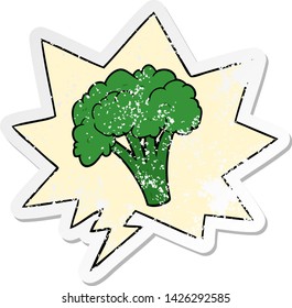 cartoon brocoli with speech bubble distressed distressed old sticker