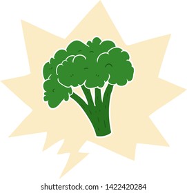 cartoon brocoli with speech bubble in retro style