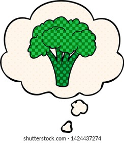 cartoon brocoli with thought bubble in comic book style