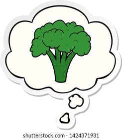 cartoon brocoli with thought bubble as a printed sticker