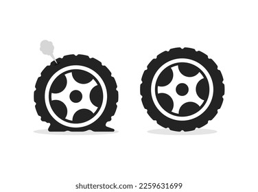 cartoon broken or good car tyres icon for tire store. flat trend modern graphic design element isolated on white background