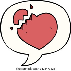 caricatura de corazón roto con burbuja de habla