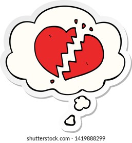 cartoon broken heart with thought bubble as a printed sticker