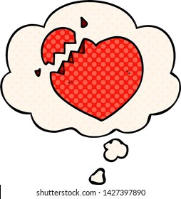 caricatura de corazón roto con burbuja de pensamiento en el estilo de las historietas