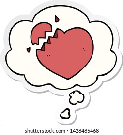 cartoon broken heart with thought bubble as a printed sticker