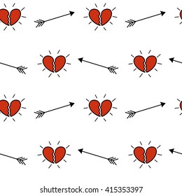 cartoon broken hearts seamless vector pattern background illustration