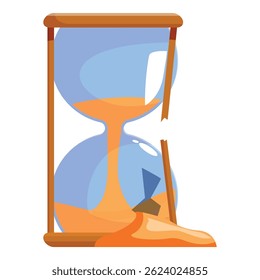 Cartoon broken hourglass is losing sand, deadline concept