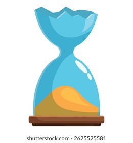 Cartoon broken hourglass with sand still pouring, measuring remaining time