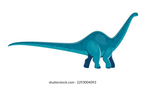 Caricatura del personaje de dinosaurio Brontosaurus. Animales de paleontología, reptiles de la vida silvestre antigua o lagarto extinguido. Dinosaurio de la era Jurásica, criatura prehistórica lindo personaje vectorial con cola larga y cuello