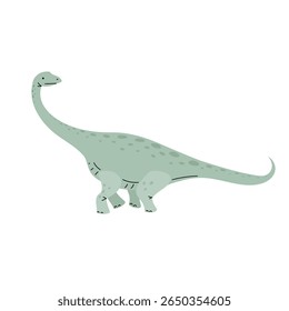 Cartoon brontosaurus dinosaur. Diplodocus. The highest dino in simple modern style.  Best for kids dino party designs. Prehistoric Jurassic period character. Vector illustration isolated on white.
