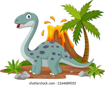 Cartoon Brontosaurus Dinosaur In The Jungle