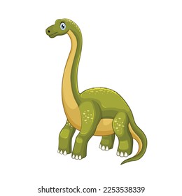 Cartoon brontosaurus dinosaur vector illustration. A green long necked dinosaur on a white background. 