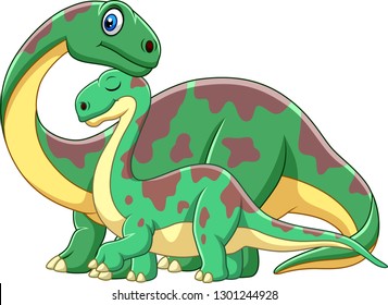 Cartoon brontosaurus with her baby