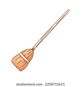 Cartoon broom for cleaning and sweeping the floor, vector isolated illustration.