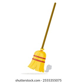 Cartoon Broom Sweeping and Cleaning Dust Cloud Icon Illustration