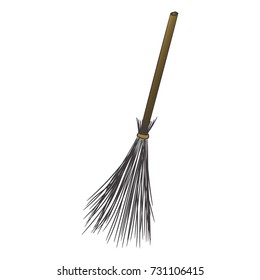 A cartoon broom. Witch transport. Illustration on a theme of Halloween. Vector illustration. Hand drawing