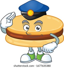 A cartoon of brown alfajor dressed as a Police officer