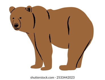 O Urso Marrom. Urso de caça bonito. Caráter animal vetorial, mascote de urso predador ou mamífero da floresta da vida selvagem. Ícone de animal vetorial e ilustração para produtos para bebês.