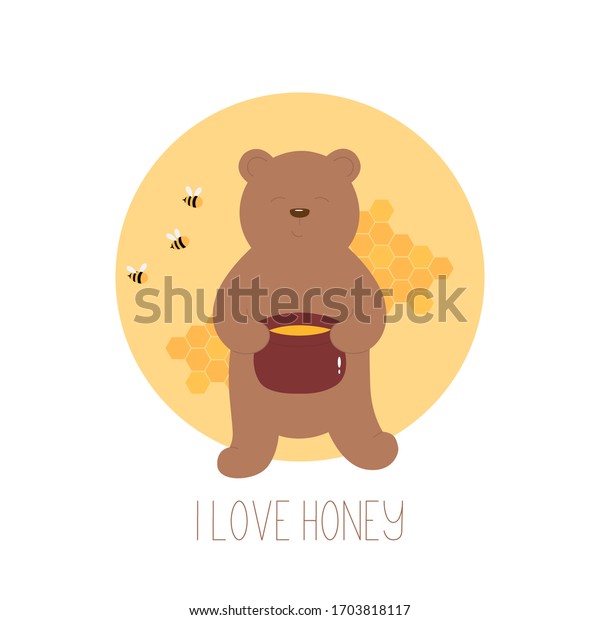 Cartoon Brown Bear Holding Honey Pot Stock Vector Royalty Free 1703818117 Shutterstock