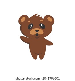 Cartoon brown bear, kind with big eyes in a modern simple flat style. Isolated vector illustration. A cute, funny character.