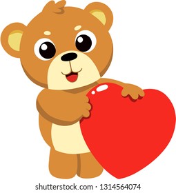 Cartoon Brown Bear with Red Heart Shape