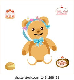 Cartoon brown bear teddy bear on white background for decorating funny toy kids 