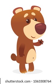 Cartoon brown bear. Vector illustration of a bear waving hand. Isolated on white. Design for print, package or book illustration