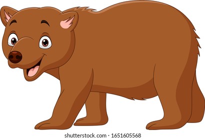 Cartoon Brown Bear Walking Isolated On White Background