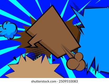 Cartoon brown and blue background, comic book backdrop. Retro vector comics pop art design.