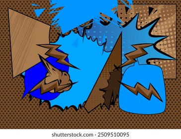 Cartoon brown and blue background, comic book backdrop. Retro vector comics pop art design.