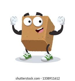 cartoon brown cane sugar cube mascot shows its strength on a white background