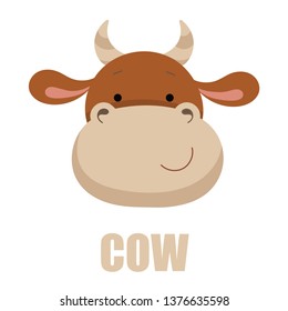Cartoon brown cow on white background. Vector image