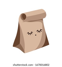 Cartoon of brown craft paper shopping bags. Characters. Vector illustration isolated on white background.