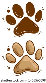 Cartoon brown cute dog paw. Isolated on white background. Vector icon set.