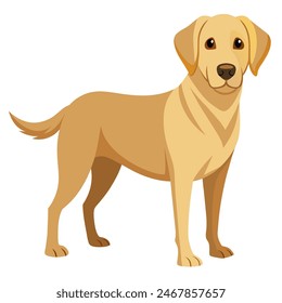 A cartoon brown dog is depicted on a white background