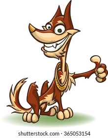 Cartoon brown dog showing thumb up, vector, isolated on white